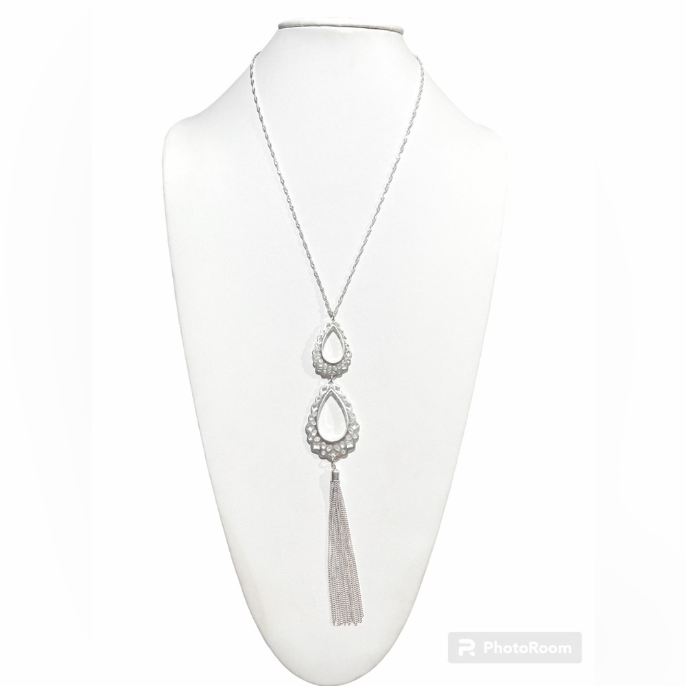 Silver Teardrop and Tassel Necklace